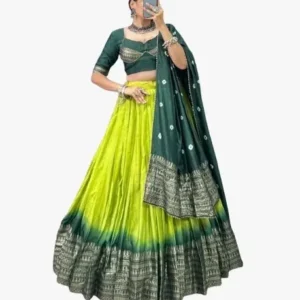 Floral Print Semi Stitched Lehenga Choli  (Green)