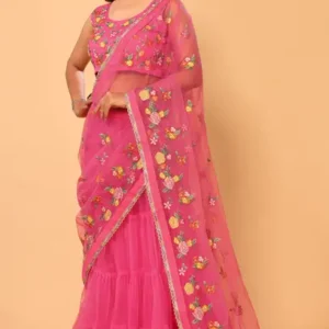 Embroidered Stitched Lehenga Choli  (Pink)
