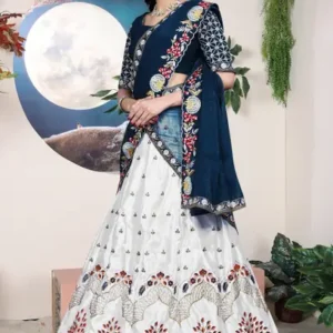 Embroidered Semi Stitched Lehenga Choli  (White)