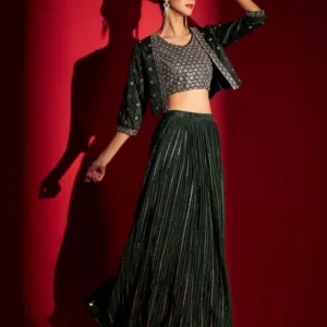 Embellished Stitched Lehenga Choli  (Green)