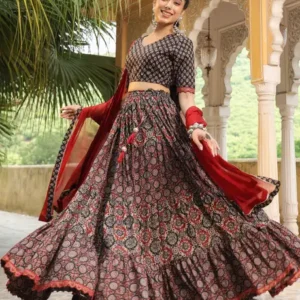Printed Stitched Lehenga Choli  (Black)