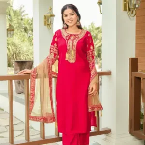 Women Silk Blend Kurti Pant Dupatta Set