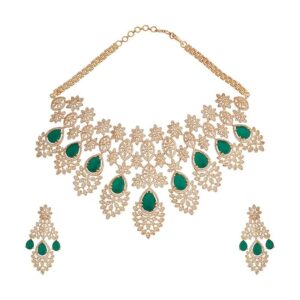 Kushal's Fashion Jewellery Green Gold Plated Ethnic Zircon Necklace Set - 417533